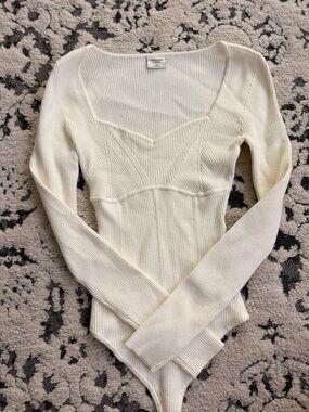 Abercrombie & Fitch Cream Ribbed Bodysuit Top